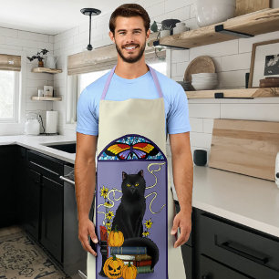 アール・ヌーヴォー ブラックキャット パンプキン 紫 秋 黄色 エプロン