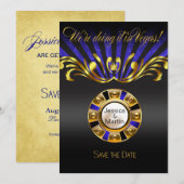 アール・ヌーヴォー・ベガス　セーブ・ザ・デート | ゴールド ブルー 招待状 (正面/裏面)