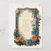 アール・ヌーヴォー・ボタニカル・ウェディング - エレガントなフレーム 招待状 (正面)