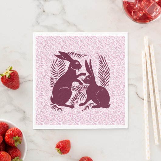 アール・ヌーヴォー モリスのウサギのペア ウィリアム・ド・モルガンとウィリアム・モリス スタンダードランチョンナプキン (インサイチュ)