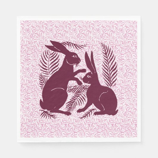 アール・ヌーヴォー モリスのウサギのペア ウィリアム・ド・モルガンとウィリアム・モリス スタンダードランチョンナプキン (正面)