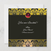 アール・ヌーヴォー レッド ブラック イエロー ホワイト ダマスク モノグラム 招待状 (裏面)