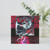 アール・ヌーヴォー レッド ブラック シャンパン ダマスク モノグラム 招待状 (スタンド正面)