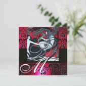 アール・ヌーヴォー レッド ブラック ホワイト ダマスク モノグラム ,ルビー 招待状 (スタンド正面)