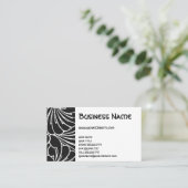 アール・ヌーヴォー レトロ モダン ブラック ホワイト フラワーパターン 名刺 (スタンド正面)