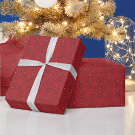アール・ヌーヴォー レトロ 赤い花柄 ポインセチア クリスマス ラッピングペーパー