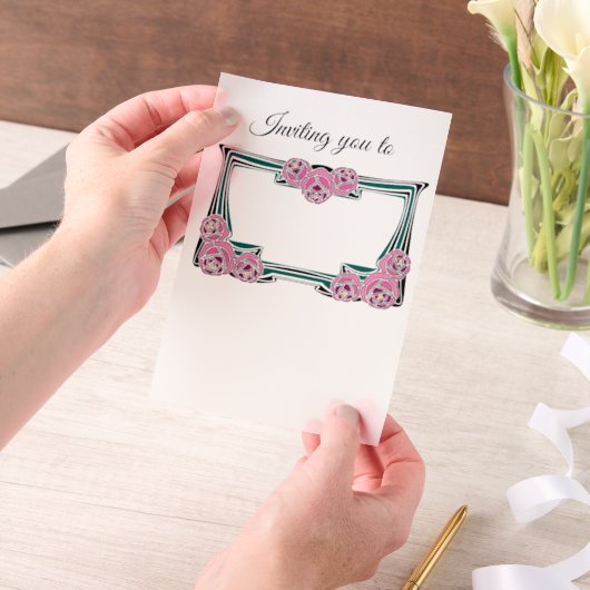 アール・ヌーヴォー ローズのフレーム ベラム紙招待状 (ポータブル)