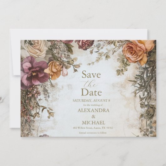 アール・ヌーヴォー ヴィクトリアン ロイヤル フローラル ウェディング セーブザデート (正面)