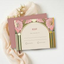 アール・ヌーヴォー ヴィンテージ ピンク グリーン ゴールド 結婚式 RSVP