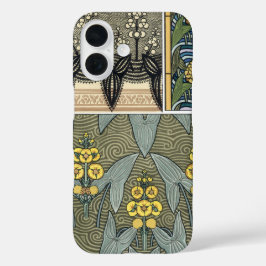 アール・ヌーヴォー ヴィンテージ 矢じり型の花 ガーデン フラワーズ iPhone 16ケース
