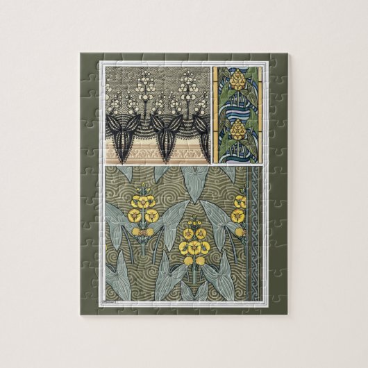 アール・ヌーヴォー ヴィンテージ 矢じり形の花 ガーデンフラワー ジグソーパズル (縦)