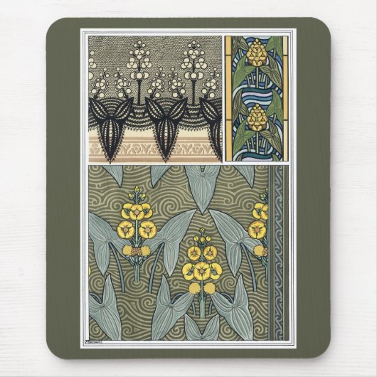 アール・ヌーヴォー ヴィンテージ 矢じり形の花 ガーデンフラワー マウスパッド (正面)