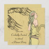 アール・ヌーヴォー ヴィンテージ 美しさ 夕餐会 カクテルパーティー 招待状 (正面/裏面)