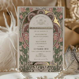 アール・ヌーヴォー 結婚式 ゴールドアクセント 植物画 箔招待状