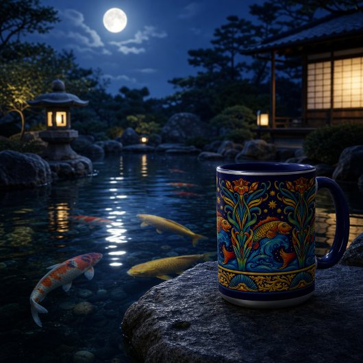 アール・ヌーヴォー 鯉と花 フリーズ柄 マグカップ