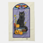 アール・ヌーヴォー 黒猫 パンプキン 紫色の秋 黄色 キッチンタオル (縦)