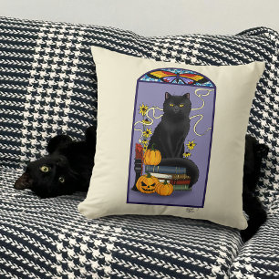 アール・ヌーヴォー 黒猫 パンプキン 紫色の秋 黄色 クッション
