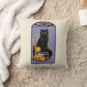 アール・ヌーヴォー 黒猫 パンプキン 紫色の秋 黄色 クッション (ブランケット)
