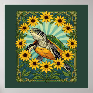 アール・ヌーヴォー Terrapin+Black+Eyed+Susan 花柄 ポスター