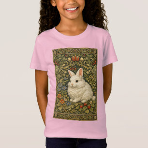 アール・ヌー�ーボー風の白うさぎのデザイン Tシャツ