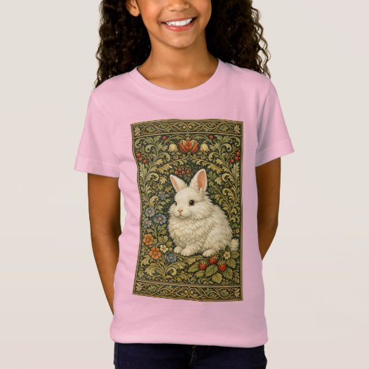 アール・ヌー�ーボー風の白うさぎのデザイン Tシャツ (正面)
