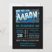 アーロンあなたのグラフィティネームブリックウォール誕生日パーティー 招待状 (正面)