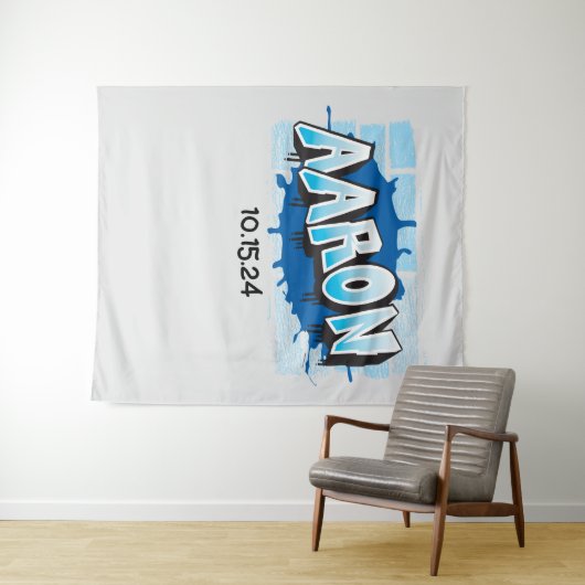 アーロンのグラフィティ名前バックドロップ写真撮影スポット タペストリー (インサイチュ(横))