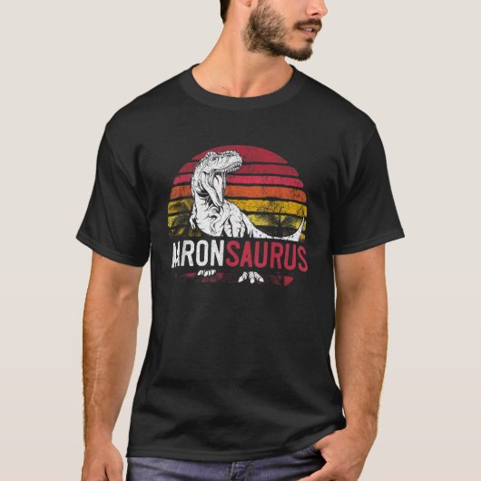 アーロンパーソナライズされたサウルス恐竜Tレックス名Chri Tシャツ (正面)