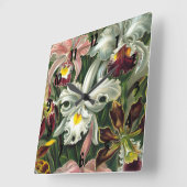 アーンストヘッケルアートプリント：ラン科オンシジウム、チューリップ スクエア壁時計 (傾斜)