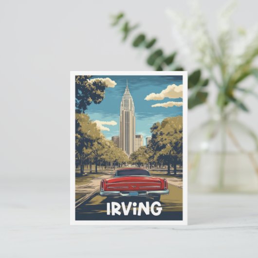 アーヴィングテキサス州USAアートヴィンテージトラベルイラストレーション ポストカード (スタンド正面)