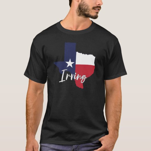 アーヴィング、テキサス州国旗の地図と黒 Tシャツ (正面)