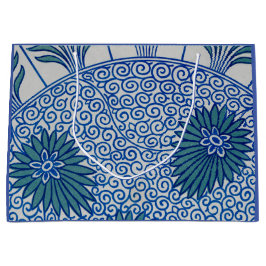 アー中国のト抱き枕青色花柄 ラージペーパーバッグ