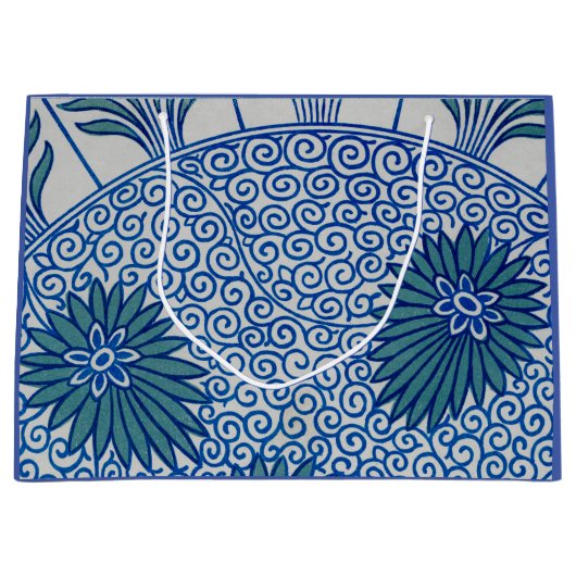 アー中国のト抱き枕青色花柄 ラージペーパーバッグ (正面)