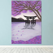 アー日本のトさくらんぼブロッサムツリーアンドレイク キャンバスプリント (インサイチュ (ウッドフロア))