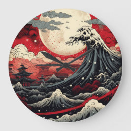 アー日本のトスタイルデジ絵を描タル ラージ壁時計