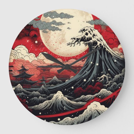 アー日本のトスタイルデジ絵を描タル ラージ壁時計 (正面)