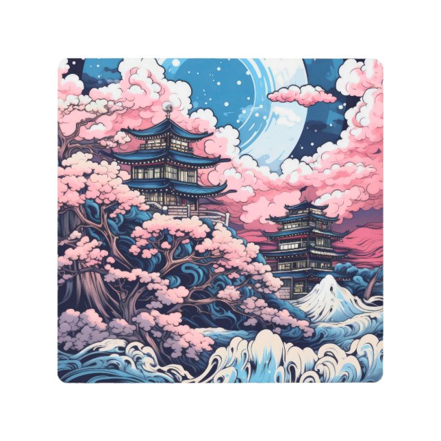 アー日本のトスタイルムーンアンドテンプル メタルプリント (正面)