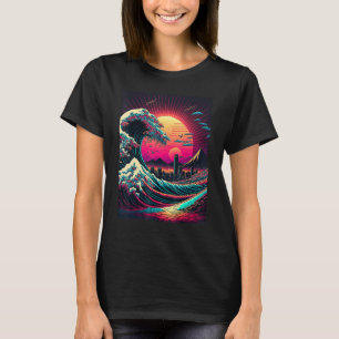 アー日本のト浮世絵スタイルレトロウェーブウ素晴らしェーブ Tシャツ
