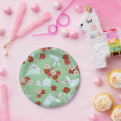 アー日本のト：グリーン桜とウサギ紙プレート ペーパープレート (パーティー)