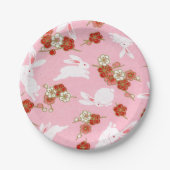 アー日本のト：ピンク桜&ウサギ紙プレート ペーパープレート (正面)