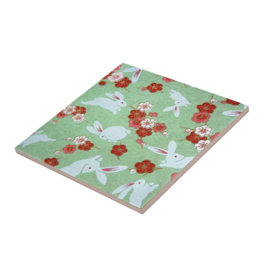 アー日本のト:緑の桜とウサギのタイル タイル (側面)
