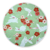 アー日本のト：緑の桜とウサギのノブ セラミックノブ (正面)