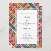 アー絵を描カラフルモダン結婚抽象芸術 招待状 (正面/裏面)