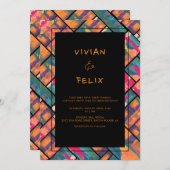 アー絵を描トカラーオレンジモダン抽象芸術結婚ズ 招待状 (正面/裏面)