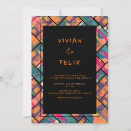 アー絵を描トカラーオレンジモダン抽象芸術結婚ズ 招待状