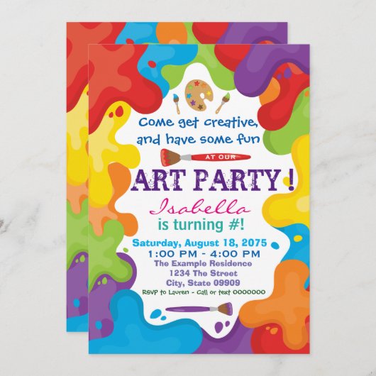 アー絵を描トパーティの招待状 招待状 (正面/裏面)