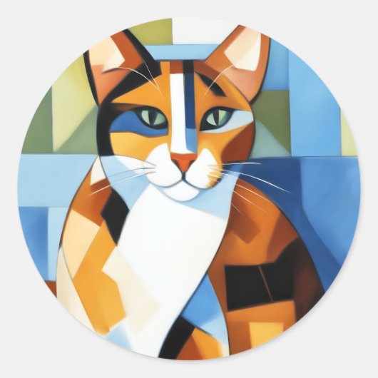 アー絵画トのキュビズム猫 ラウンドシール (正面)