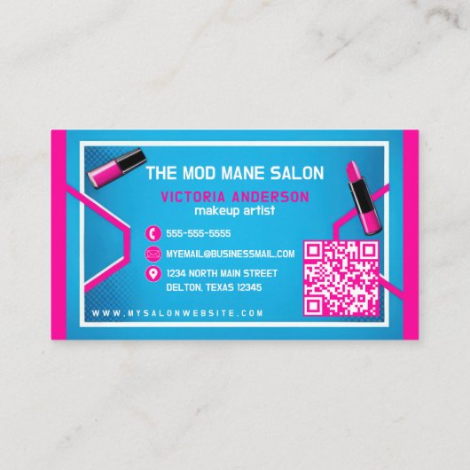 アー鮮やかトポップ・アートの・ネオン・ピンク・ブルーのメイクアップアーティスト 名刺 (裏面)