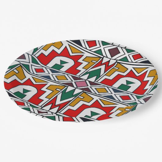 ア伝統的フカラフルリカ族先住民芸術 ペーパープレート (アングル)