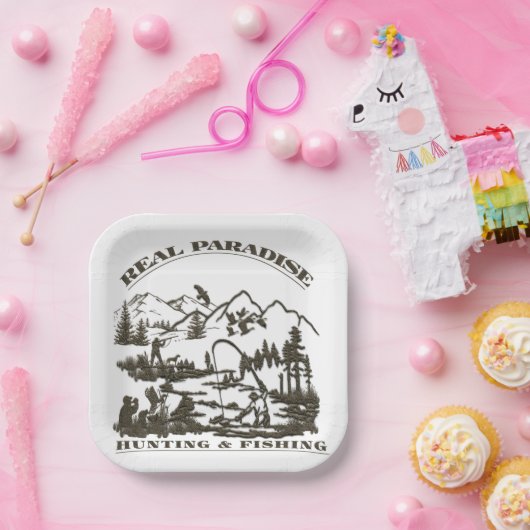 ア実在プレス狩りと魚釣り ペーパープレート (パーティー)